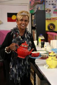 Aunty Pam pouring tea at her farewell event